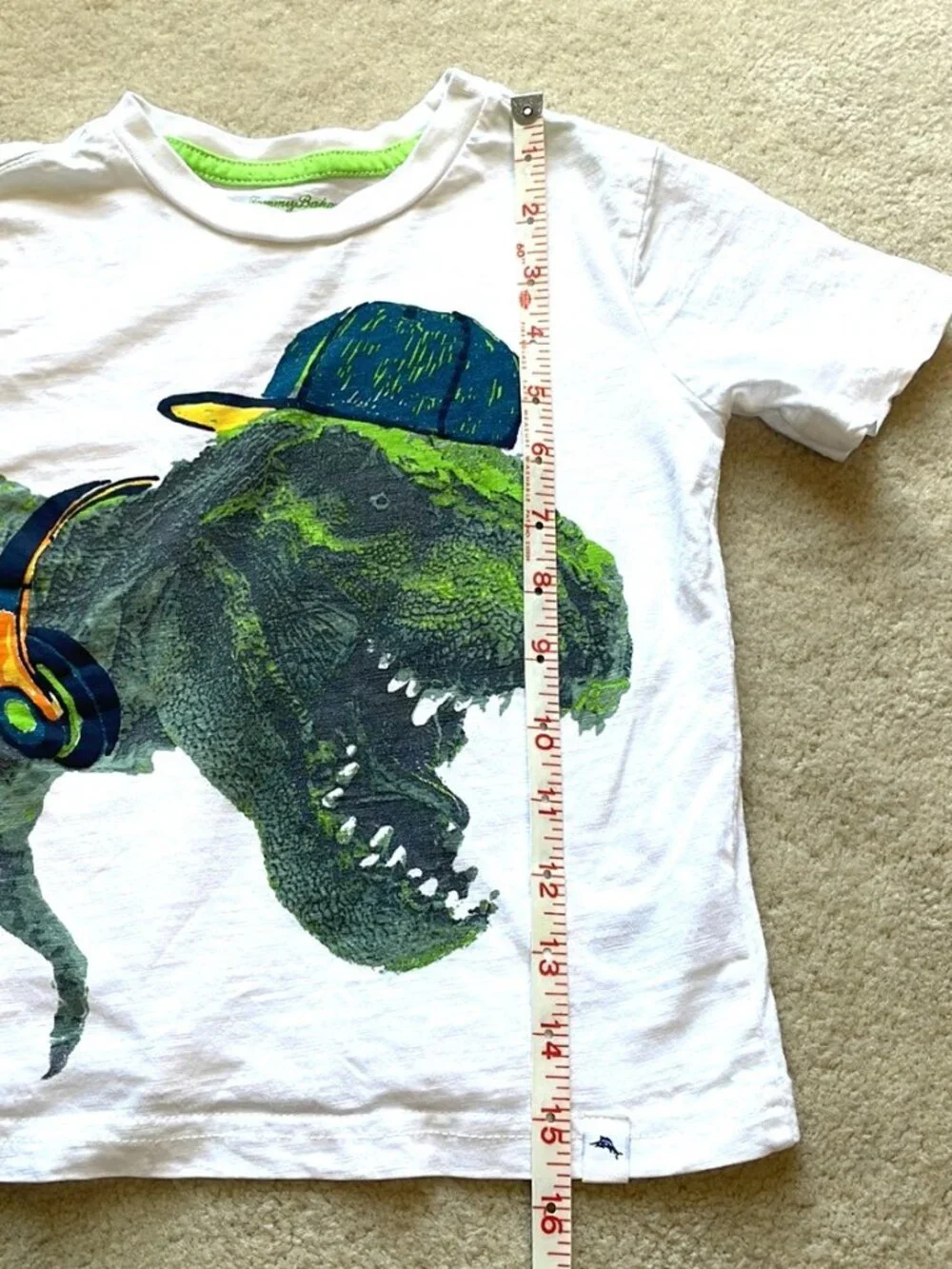 Tommy Bahama T-Rex Dinosaur Headphone White Shirt Boys Size 4 Extra Small